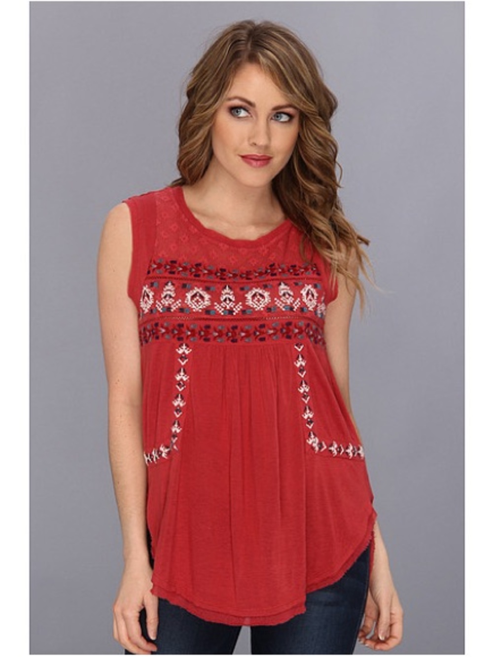 Red Embroidered Sleeveless Tank, Boho, festival, summer, crunchy, hippie